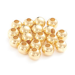 Golden 304 Stainless Steel Beads, Hollow Round, Golden, 8x7.5mm, Hole: 2.5~3mm, 200pcs/bag