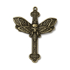 Античная Бронза Тибетский сплав стиля большие кулоны, крест с подвеской в виде мотылька, античная бронза, 54x40.5x2.5 мм, отверстие : 1.6 мм