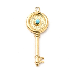 Golden Synthetic Turquoise Pendants, Key Charms, Ion Plating(IP) 304 Stainless Steel Findings, Golden, 26.5x10x3mm, Hole: 1.4mm