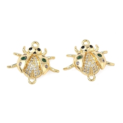 Золотой Звенья из латунных микропаве с прозрачными и зелеными кубическими цирконами в виде божьих коровок, без свинца и без кадмия, долговечный, стойки покрытие, золотые, 17.5x20.5x6 мм, отверстие : 1.5 мм