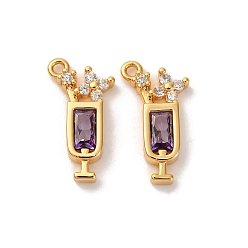 Фиолетовый Латунные микро проложить кубического циркония подвески, коктейль, долговечный, без никеля , реальный 18 k позолоченный, фиолетовые, 15.5x8x2.5 мм, отверстие : 1.2 мм