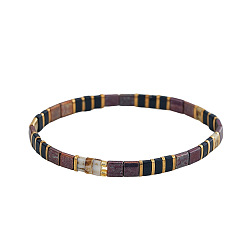 Темно-Красный Винтажные эластичные браслеты из стеклянного бисера для женщин, прямоугольные, темно-красный, 6.30 дюйм (16 см) ~ 6.50 дюйм (16.5 см)