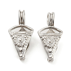 Platinum Rack Plating Brass Cage Pendants, Long-Lasting Plated, Cadmium Free & Lead Free, Triangle Charms, Platinum, 28.5x14x8mm, Hole: 6.5x4.5mm, Inner Measure: 16.5x4mm