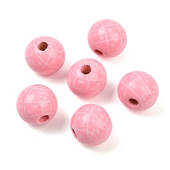 Pink Рождественские печатные европейские бусины из дерева схима, круглые, розовые, 16 мм, отверстие : 4 мм