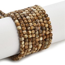 Пейзажный Джаспер Естественного изображения яшмы бисер нитей, граненый стол, вырезанный куб, 1.5~2.5x1.5~2.5x1.5~2 мм, отверстие : 0.4 мм, около 183~186 шт / нитка, 15.35~15.55'' (39~39.5 см)