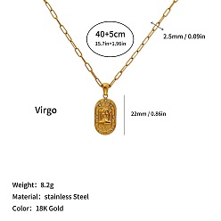 Virgo 304 Collares con colgante de constelación del zodiaco de acero inoxidable y cadena tipo clip, real 18 k chapado en oro, Virgo, 15.75 pulgada (40 cm)