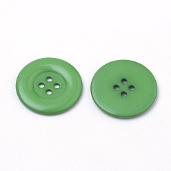 Зеленый 4-отверстие кнопки акриловые, плоско-круглые, зелёные, 34x3 мм, отверстие : 3 мм