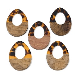 Teardrop Подвески из прозрачной смолы и орехового дерева, слеза, 37x28x3 мм, отверстие : 2 мм