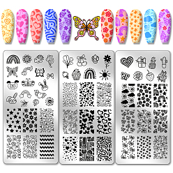Mixed Shapes Шаблоны для нейл-арта своими руками из нержавеющей стали, шаблонный инструмент, прямоугольные, разнообразные, 12x6 см, 3 шт / комплект