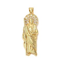 Настоящее золото 18K Покрытие стойки латунь микро паве прозрачные перданты из кубического циркония, без кадмия и без свинца, долговечный, святой иуда, реальный 18 k позолоченный, 40x14x4.5 мм, отверстие : 5x3.5 мм