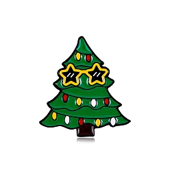 Glasses Broches en alliage d'arbre de Noël, épingles en émail noir, lunettes, 30x27.2mm
