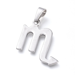 Скорпион Не тускнеющие 304 подвески из нержавеющей стали, знак созвездия / зодиака, цвет нержавеющей стали, Скорпион, 32x29x1.5 мм, отверстие : 10x4.5 мм