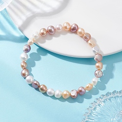 Разноцветный Браслеты из натуральных бусин пресноводного культивированного жемчуга для женщин, самородки, красочный, бусины : 6.5~7.5x6.5~7.5 мм, внутренний диаметр: 2.17 дюйм (5.5 см)