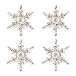 Белый 4 стеклянные аппликации со стразами в виде снежинок, аппликации из бисера ручной работы из ткани, костюм шляпа сумка украшение аксессуары, белые, 72x81.5x5 мм