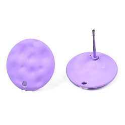 Medium Purple Spray Painted Iron Stud Earring Findings, with Hole, Flat Round, Medium Purple, 14mm, Hole: 1.4mm, Pin: 0.7mm