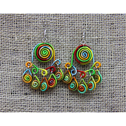 Зеленый газон Серьги-подвески из железного полиэстера, спиральный цветок, платина, зеленый газон, 65 мм