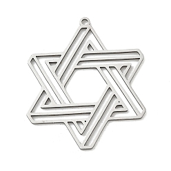 Stainless Steel Color 201 Stainless Steel Pendants, Star of David Charms, Laser Cut, Stainless Steel Color, 33x27.5x1.5mm, Hole: 1.4mm