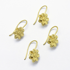 Без Покрытия Латунные крючки для сережек, с горизонтальной петлей, без свинца, без кадмии и без никеля, цветок, сырой (без покрытия), 23x12x6 мм, отверстие : 2 мм, 18 датчик, штифты : 1 мм