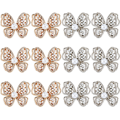 Platinum & Light Gold 12ПК 2 цветные железные пуговицы со стразами, с имитацией жемчуга, бабочка, платина и светлое золото, 25.5x30x10.5 мм, 6 шт / цвет