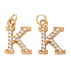 Letter K 304 Stainless Steel with Crystal Rhinestone Charms, Letter Charms, Polished, Ion Plating(IP), Golden, Letter K, 12.5x9x2mm, Hole: 2.5mm