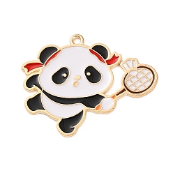 Белый Подвески из спортивного сплава с эмалью, панда играет в бадминтон, белые, 37.5x28.5x1.5 мм, отверстие : 1.8 мм
