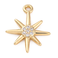 Настоящее золото 14K Латунные микропаве прозрачные подвески с фианитом, без кадмия, без никеля и без свинца, звезды прелести, реальный 14 k позолоченный, 16x13.5x2 мм, отверстие : 1.2 мм