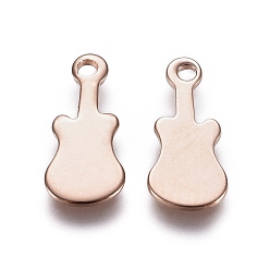 Roségold 201 Edelstahl Reize, Gitarre, leere tag stempeln, Roségold, 14x6x0.7 mm, Bohrung: 1.4 mm