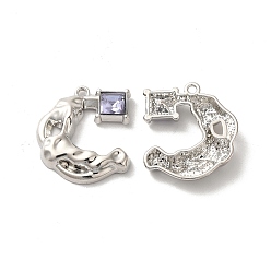 Lavender Alloy Pendant, with Glass, Platinum, Lead Free & Cadmium Free, Moon Charm, Lavender, 23x20x4mm, Hole: 1.6mm
