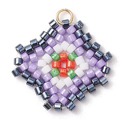 Лиловый Бисер бисерные подвески, с 304 кольцом из нержавеющей стали, ромбовидные подвески, сирень, 23.5x21.5x2 мм, отверстие : 2.5 мм
