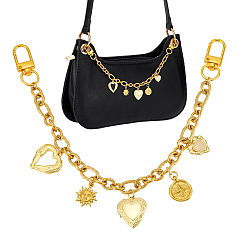 Золотой Латунный кулон в форме сердца с 304 подвеской в виде солнечного компаса из нержавеющей стали, овальной цепочкой, декоративными цепочками для сумок, с поворотными застежками сплава, аксессуары для замены сумок, золотые, 270 мм