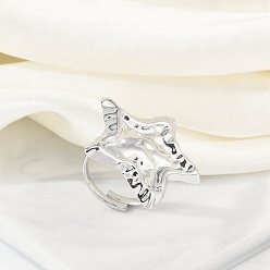 Нержавеющая Сталь Цвет Антикоррозийные 304 открытые манжетные кольца из нержавеющей стали в форме звезды, Кольца для женщин, цвет нержавеющей стали, звезды: 28.5x29 mm, внутренний диаметр: регулируемый