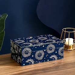 Темно-Синий Стеклянные и МДФ коробки для хранения украшений, футляры для сокровищ "солнце, луна, звезда" с бархатной подкладкой, прямоугольные, темно-синий, 13x21x8.5 см