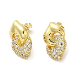 Real 18K Gold Plated Interlocking Heart Rack Plating Brass Micro Pave Cubic Zirconia Stud Earrings for Women, Long-Lasting Plated, Lead Free & Cadmium Free, Real 18K Gold Plated, 19.5x15mm