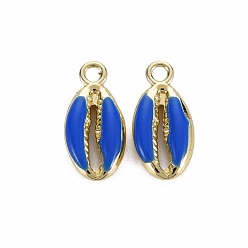 Синий Подвески из эмали и сплава, форма раковины каури, золотой свет, синие, 17x8.5x3.5 мм, отверстие : 1.8 мм