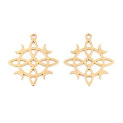 Настоящее золото 18K 304 подвески из нержавеющей стали, узел ведьмы с лунным амулетом, ионное покрытие (ip), реальный 18 k позолоченный, 32.5x29x1.5 мм, отверстие : 2 мм