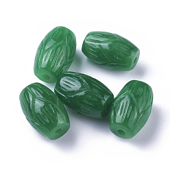 Weißer Jade Geschnitzte natürliche weiße Jade Perlen, gefärbt, Kolumne, grün, 18x11.5~12 mm, Bohrung: 2 mm