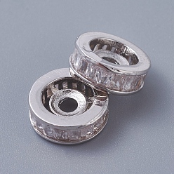 Platin Farbe Messing Perlen, mit klaren Zirkonia, langlebig überzogen, Kolumne, Platin Farbe, 10x3.5 mm, Bohrung: 2 mm