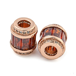 (123L) Белый крем непрозрачный блеск Реечное покрытие латунь микро паве кубический цирконий европейские бусины, долговечный, без свинца и без кадмия, колонка, розовое золото , огнеупорный кирпич, 11.5x10 мм, отверстие : 4.5 мм