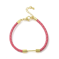Светло-Вишневый 3Изготовление браслета из плетеного круглого шнура из искусственной кожи диаметром ⅜ мм, с 304 карабинами из нержавеющей стали и латунной планкой с бусинами, золотые, стойки покрытие, долговечный, светло-вишневый, 7-1/8 дюйм (18.2 см)