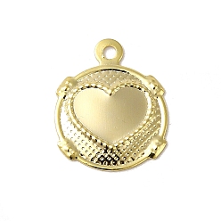 Echt 24 k vergoldet Messing Charme, flach, rund, mit Herzmuster-Anhängern, echt 24 k vergoldet, 14x11x1 mm, Bohrung: 1.2 mm