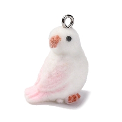 Pink Кулоны из флокированной смолы, с железной платиной петлей, сорока, розовые, 24x18x13 мм, отверстие : 2 мм