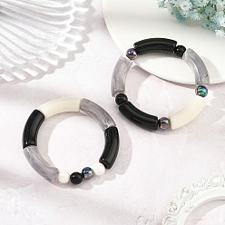 Grau 2 Stück 2 Stile undurchsichtige Acrylrohr-Perlen-Stretch-Armbandsets, Grau, Innendurchmesser: 2.09 Zoll (5.3~5.5 cm), 1 pc / style