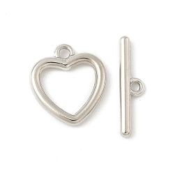 Платина Застежки-тоглы из сплава в форме сердца, без кадмия и без свинца, стойки покрытие, платина, Сердце: 16x14.5x2 mm, отверстие : 1.8 мм, бар: 5x19.5x2 mm, отверстие : 1.8 мм