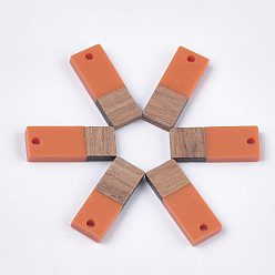 Темно-Оранжевый Подвески из смолы и ореха, прямоугольные, темно-оранжевый, 22.5~23x8.5~9x3.5 мм, отверстие : 2 мм