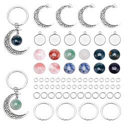 Mixed Color DIY Crescent Moon Keychain Making Kit, Including Natural & Synthetic Mixed Stone Cabochons, Alloy Pendants, 304 Stainless Steel Pendant Settings, Iron Split Key Rings, Brass Jump Rings, Mixed Color, Moon Pendant: 12pcs/box