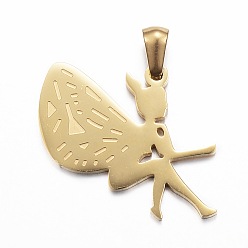 Золотой Ионное покрытие (ip) 304 подвески из нержавеющей стали, фея, золотые, 28x21x1.5 мм, отверстие : 3x5 мм
