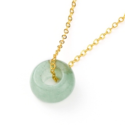 Green Aventurine Rondelle Natural Green Aventurine Pendant Necklaces, with Brass Cable Chains, Golden, 18-1/4 inch(46.5cm)