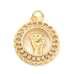 Настоящее золото 18K Латунные микропаве прозрачные подвески с фианитом, жест, реальный 18 k позолоченный, 21x18x2 мм, отверстие : 3 мм