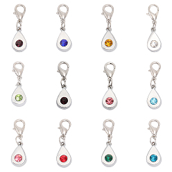 (52) Непрозрачная лаванда 1 набор украшений из сплава и стекла со стразами в виде подвески с тематикой камня рождения, подвески с застежкой из цинкового сплава, подвески на клипсах, разноцветные, 28 мм, 12 цветов, 1 шт / цвет, 12 шт / комплект