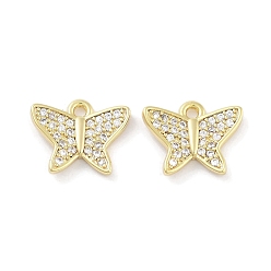 Настоящее золото 18K Латунные микропаве прозрачные подвески с фианитом, бабочка, реальный 18 k позолоченный, 10.5x13x2 мм, отверстие : 1.2 мм